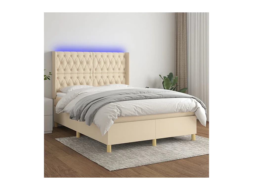 Sommier tapissier avec matelas et LED Crème 140x200 cm Tissu