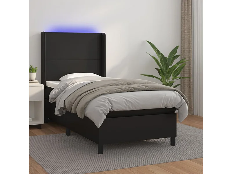 Sommier tapissier avec matelas et LED Noir 90x190 cm Similicuir