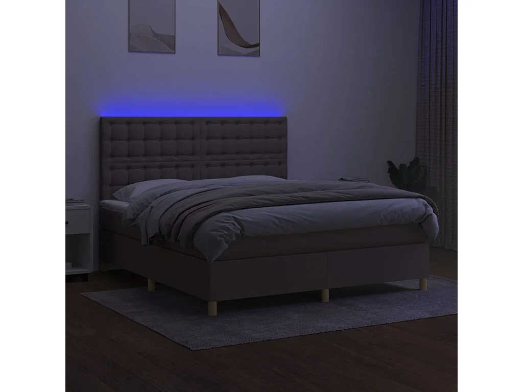 Sommier tapissier avec matelas et LED Taupe 180x200 cm Tissu