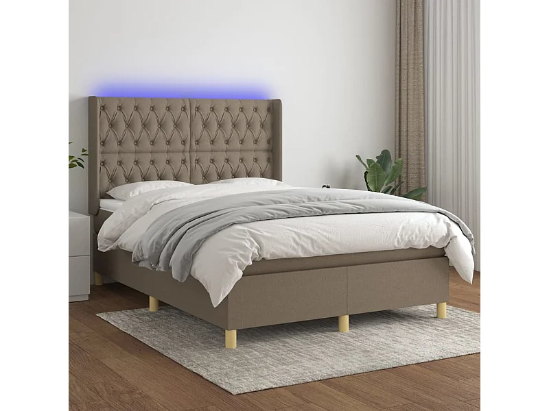 Sommier tapissier avec matelas et LED Taupe 140x200 cm Tissu