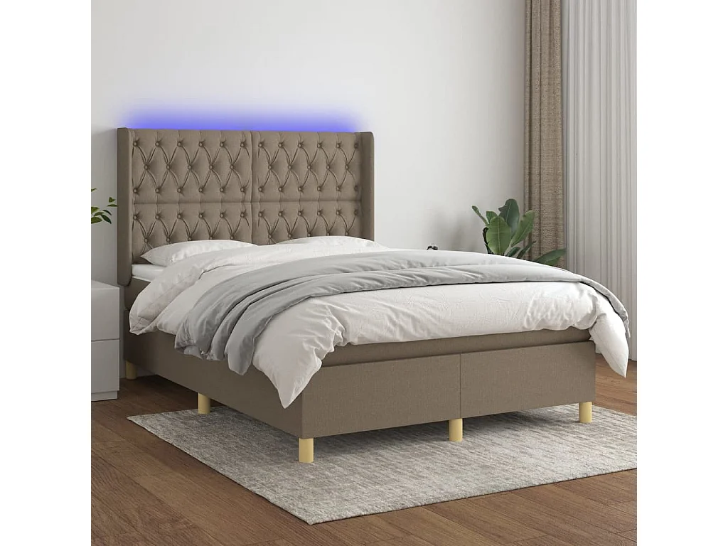 Sommier tapissier avec matelas et LED Taupe 140x200 cm Tissu