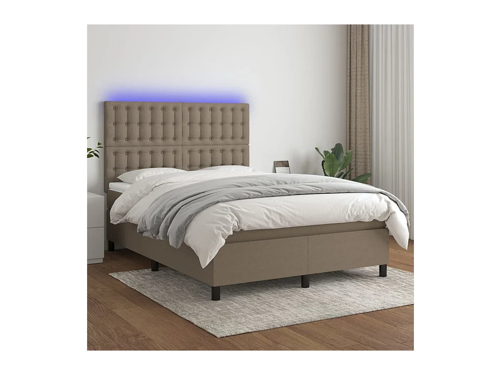 Cama box spring colchão/LED 140x200 cm tecido cinza-acastanhado
