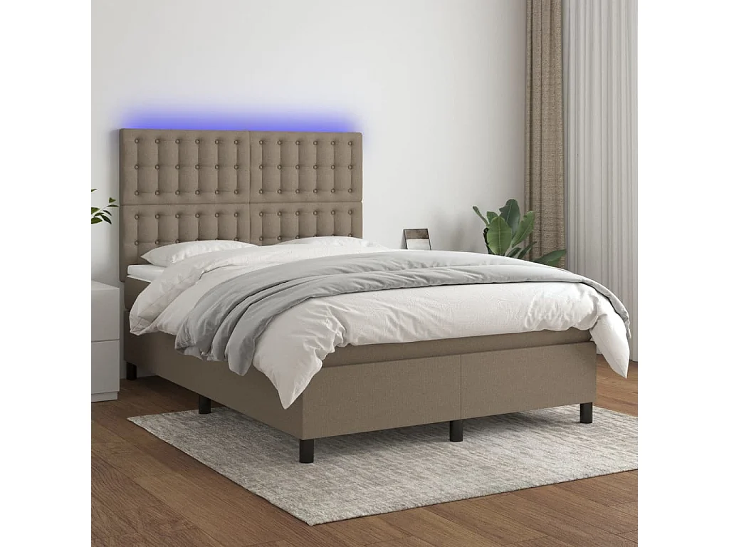 Sommier tapissier avec matelas et LED Taupe 140x200 cm Tissu