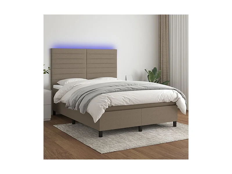 Cama box spring colchão/LED 140x200 cm tecido cinza-acastanhado