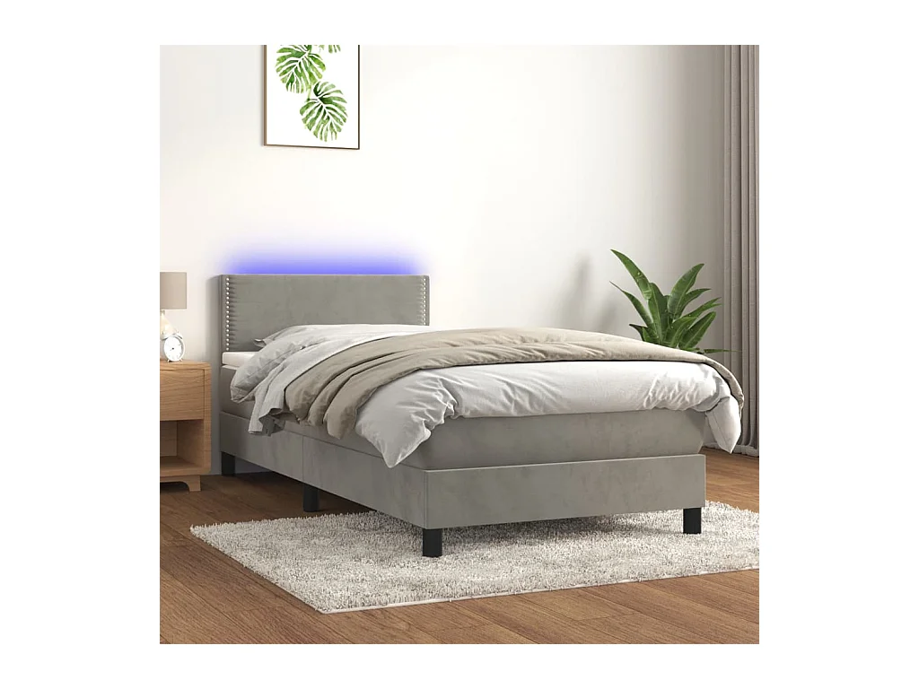 Sommier tapissier et matelas et LED Gris clair 90x190cm Velours