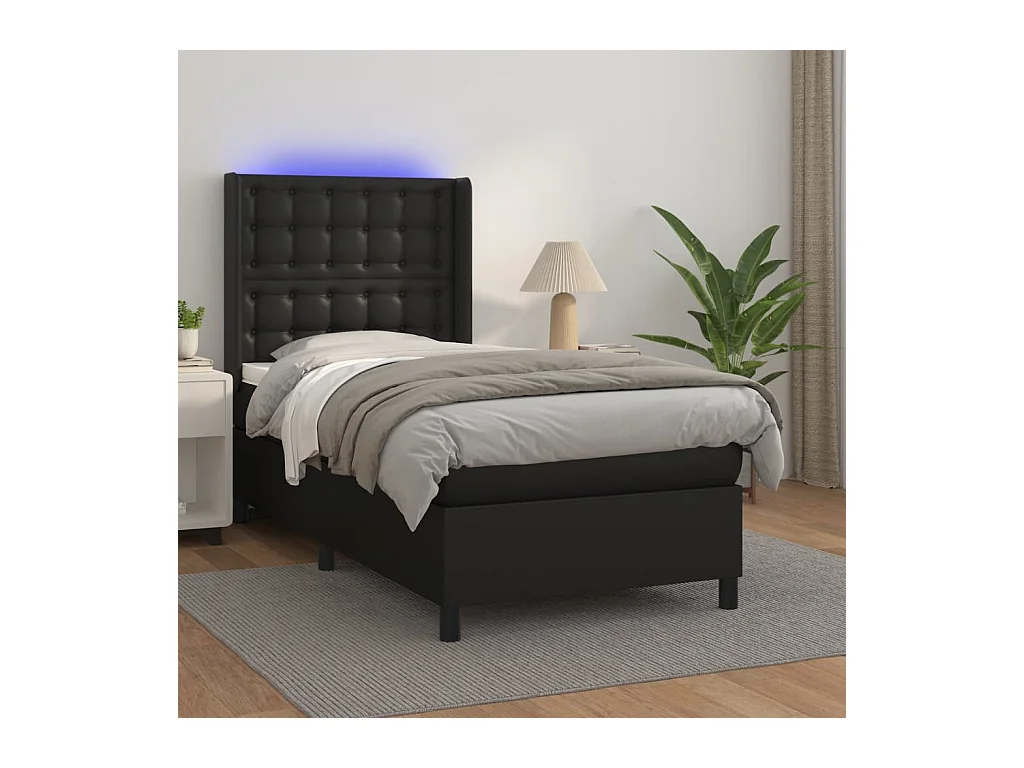 Sommier tapissier avec matelas et LED Noir 90x200 cm Similicuir