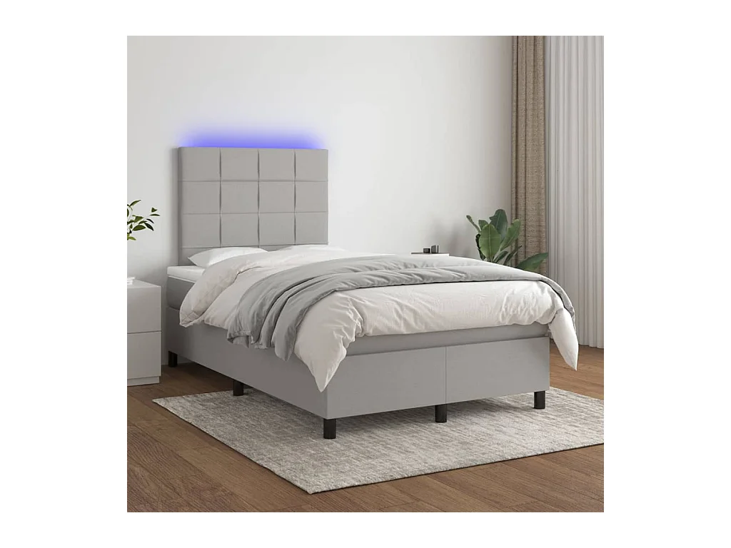 Cama box spring con colchón tela y LED gris claro 120x200 cm