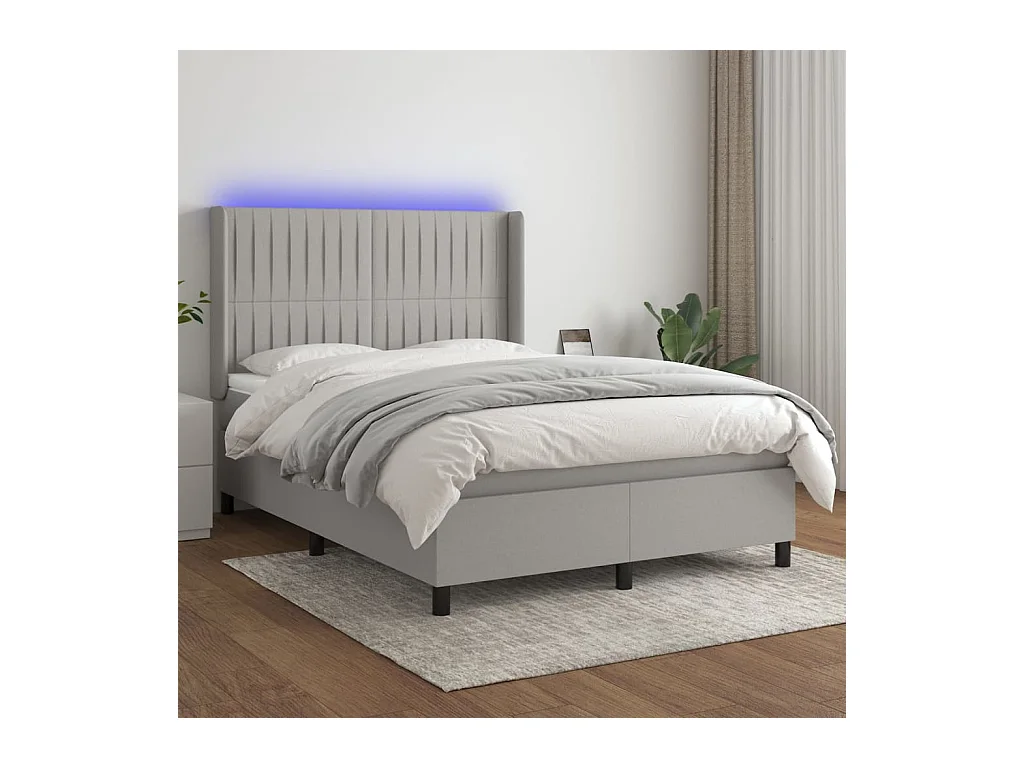Boxspring met matras en LED stof lichtgrijs 140x200 cm