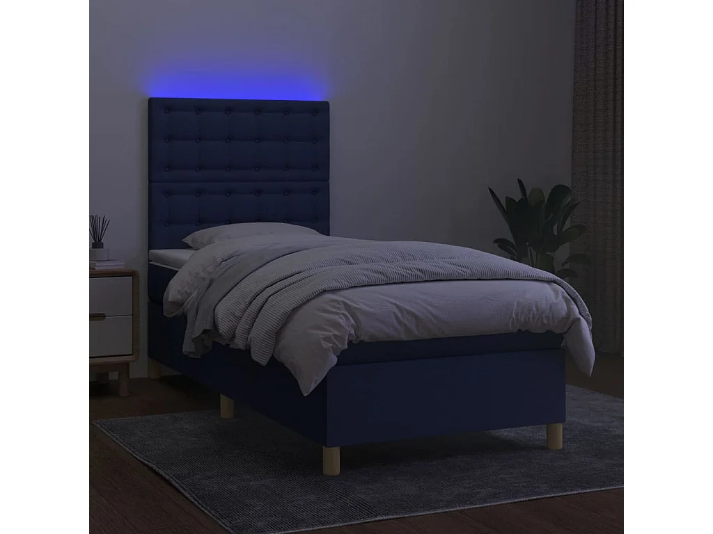 Sommier tapissier avec matelas et LED Bleu 80x200cm Tissu