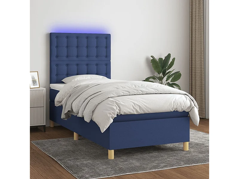 Boxspring met matras en LED stof blauw 80x200 cm