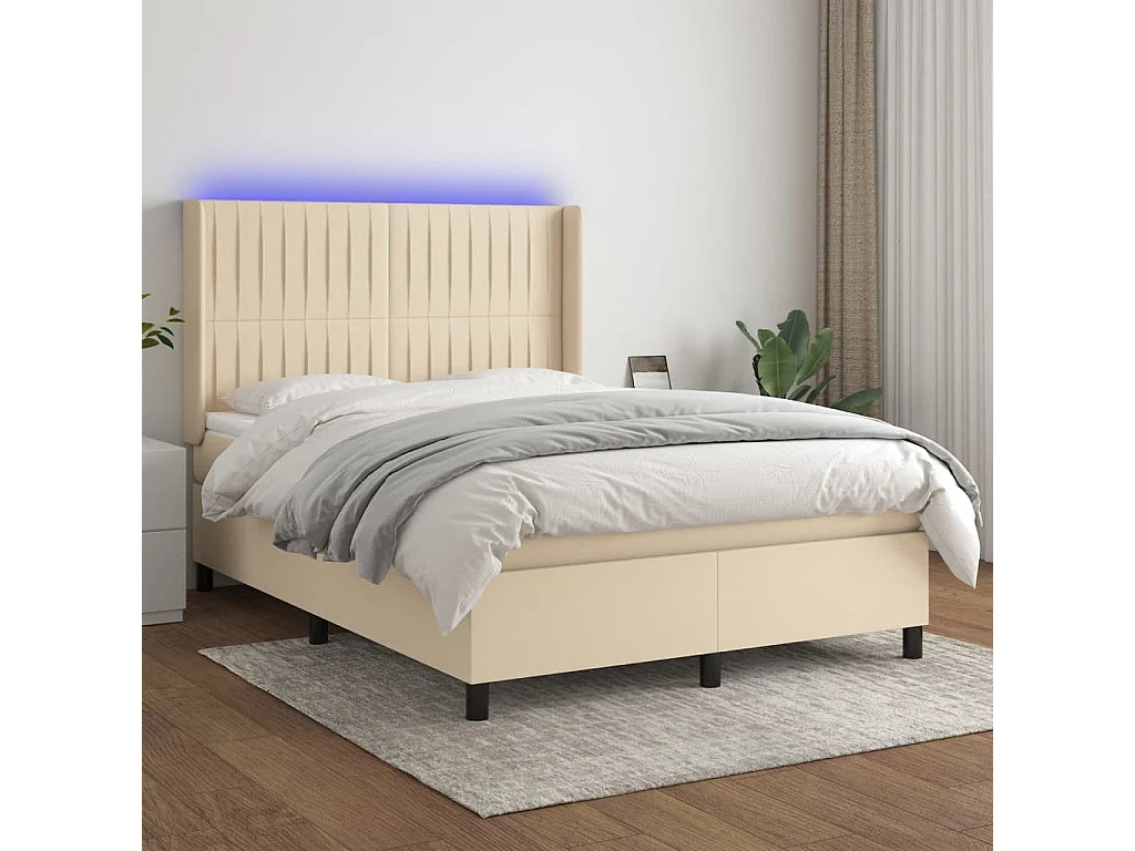 Boxspring met matras en LED stof crèmekleurig 140x190 cm