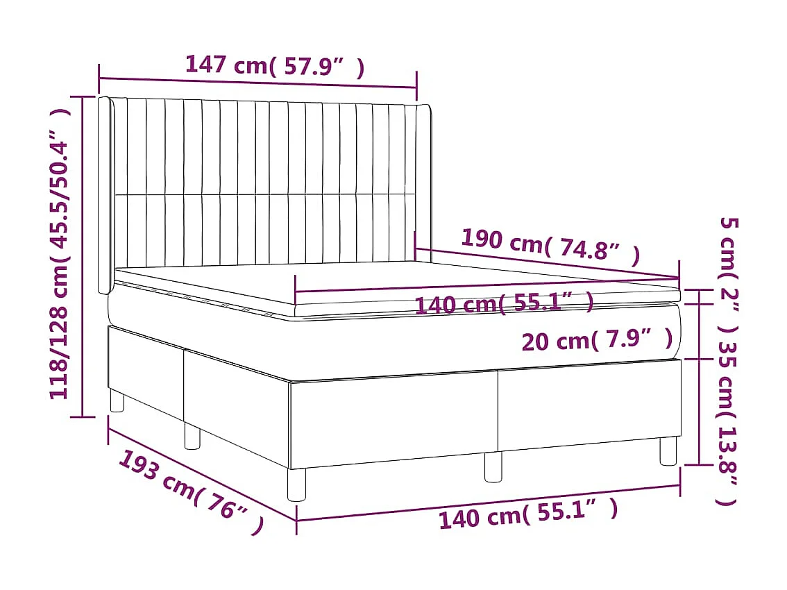 Boxspring met matras en LED stof crèmekleurig 140x190 cm