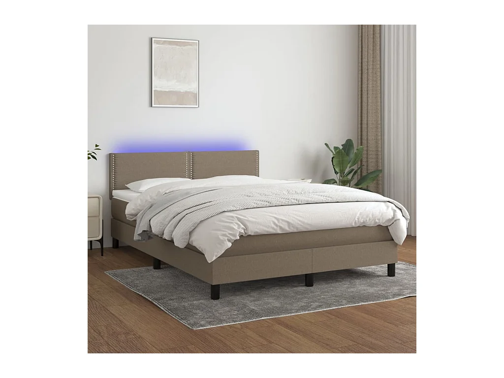 Cama box spring colchão/LED 140x190cm tecido cinza-acastanhado