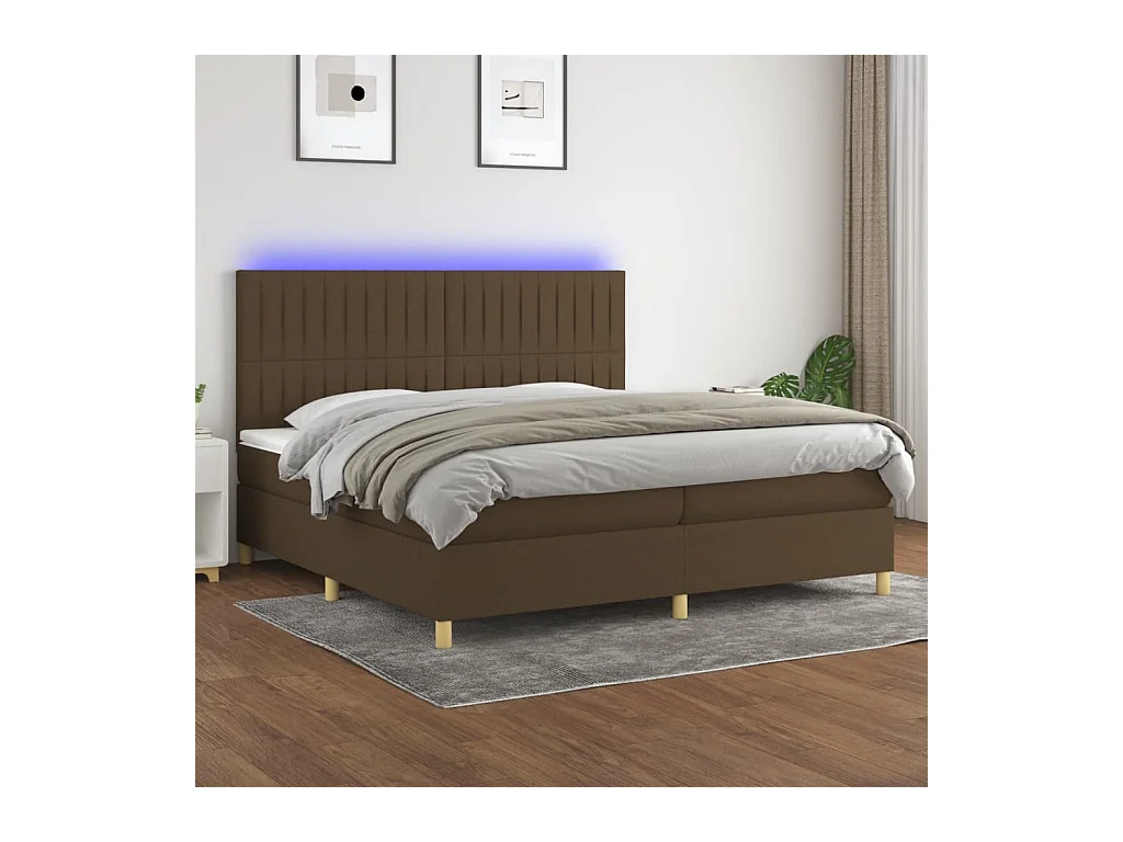 Sommier tapissier matelas et LED Marron foncé 200x200 cm Tissu