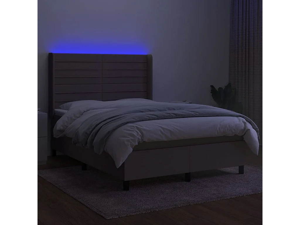 Sommier tapissier avec matelas et LED Taupe 140x200 cm Tissu