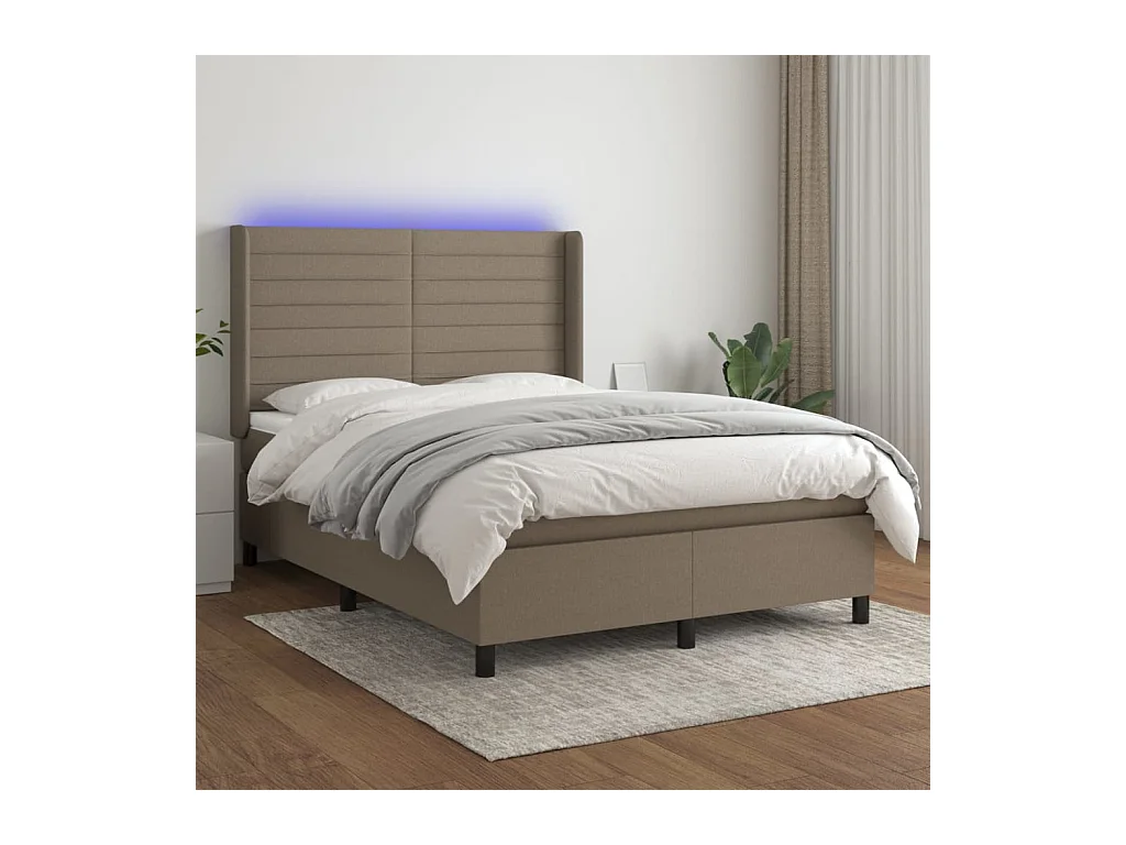 Boxspring met matras en LED stof taupe 140x200 cm