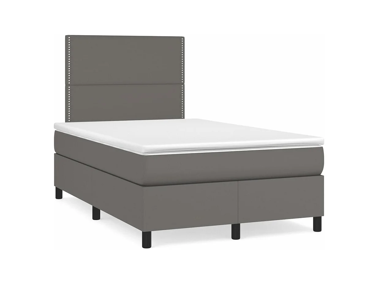 Cama boxspring com colchão 120x190 cm couro artificial cinzento