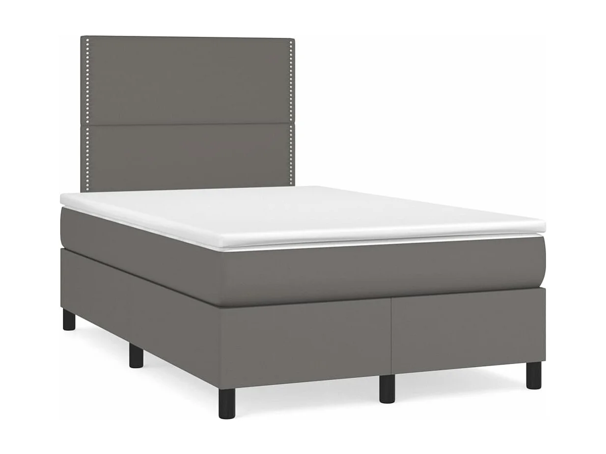 Cama box spring con colchón cuero sintético gris 120x190 cm