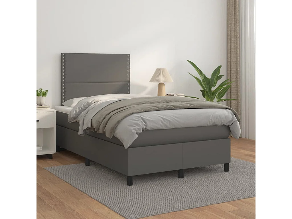 Cama box spring con colchón cuero sintético gris 120x190 cm