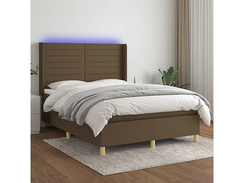 Sommier tapissier matelas et LED Marron foncé 140x200 cm Tissu