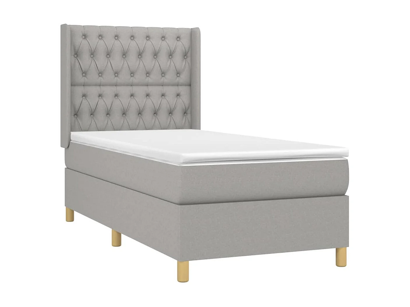 Cama box spring colchón y luces LED tela gris claro 90x200 cm