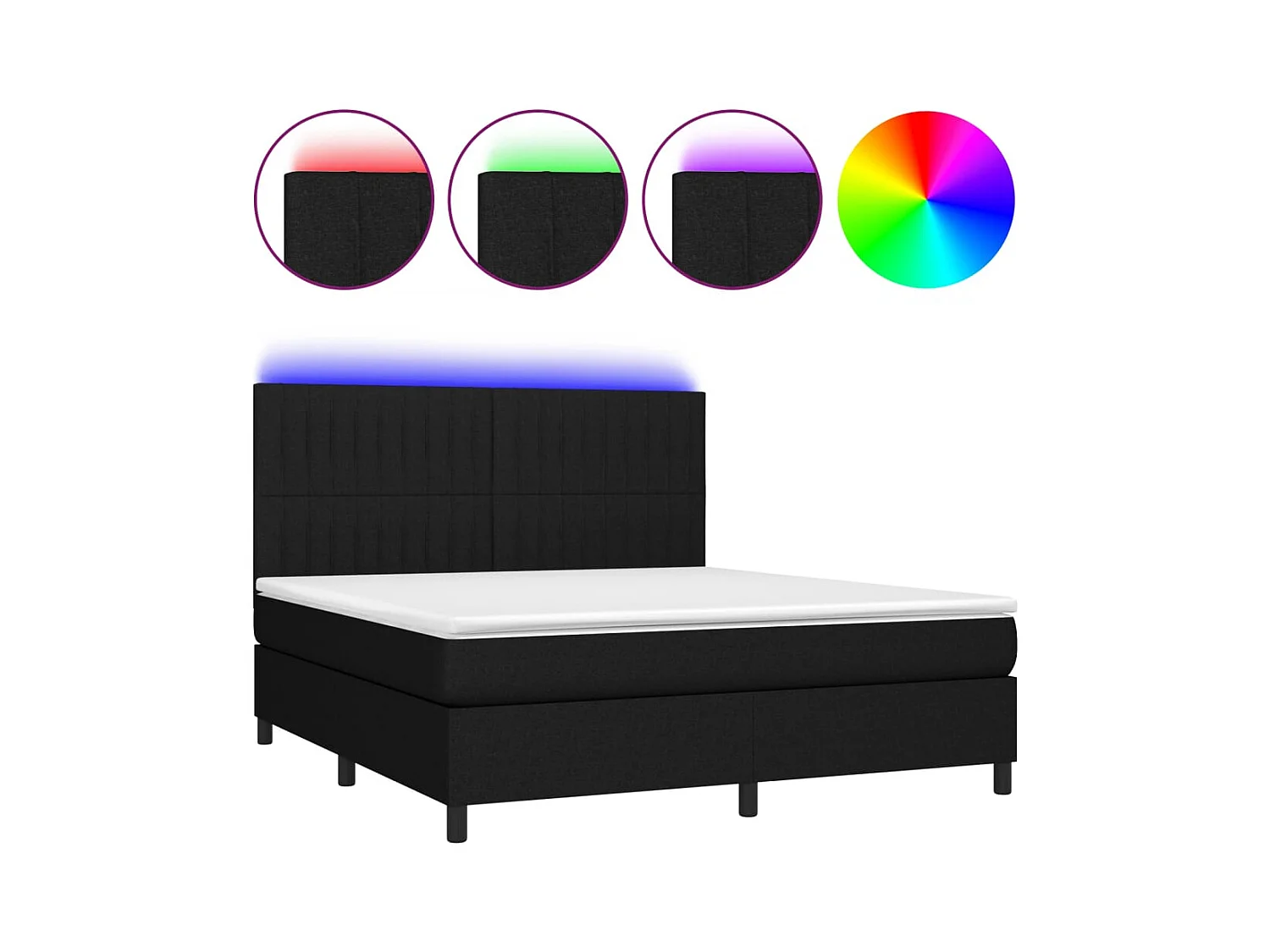 Cama box spring colchón y luces LED tela negro 160x200 cm