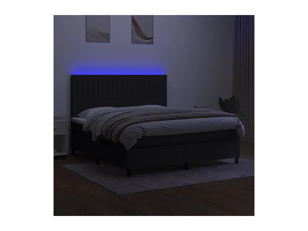 Cama box spring colchón y luces LED tela negro 160x200 cm
