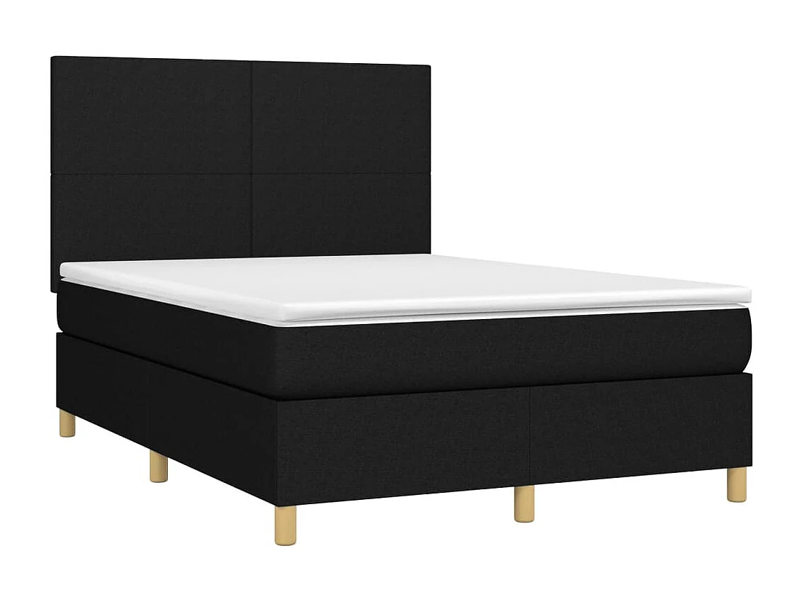 Cama box spring colchón y luces LED tela negro 140x190 cm