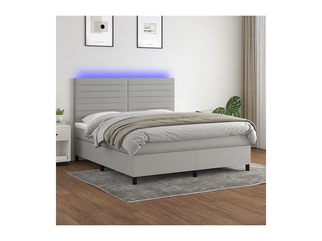 Sommier tapissier matelas et LED Gris clair 160x200 cm Tissu