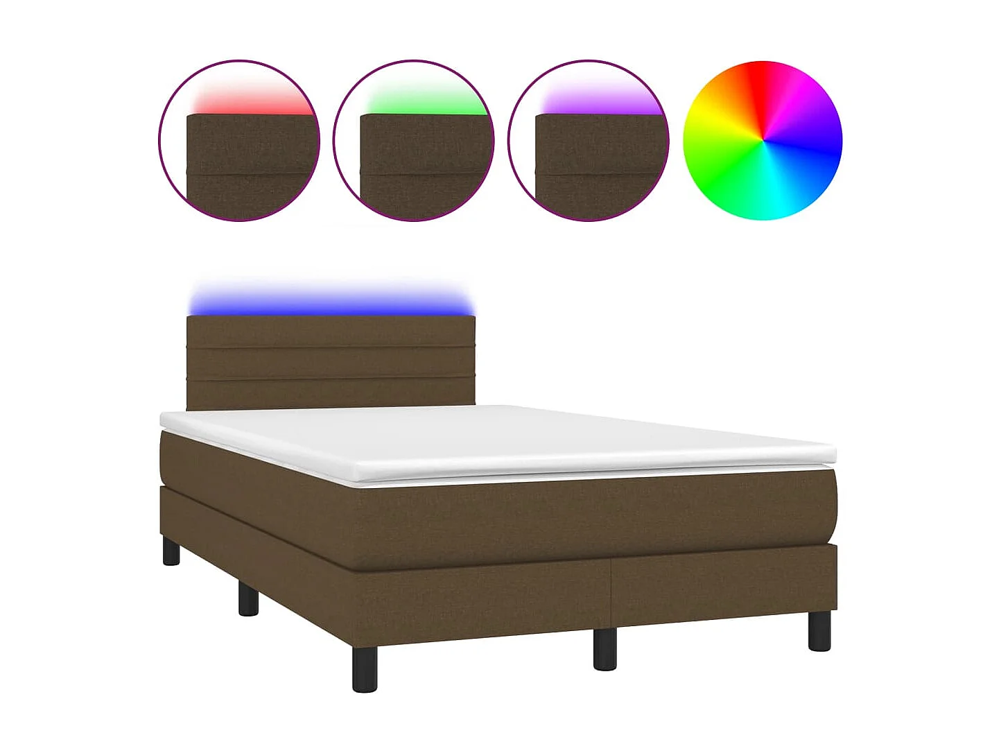 Cama box spring con colchón y LED tela marrón oscuro 120x190 cm
