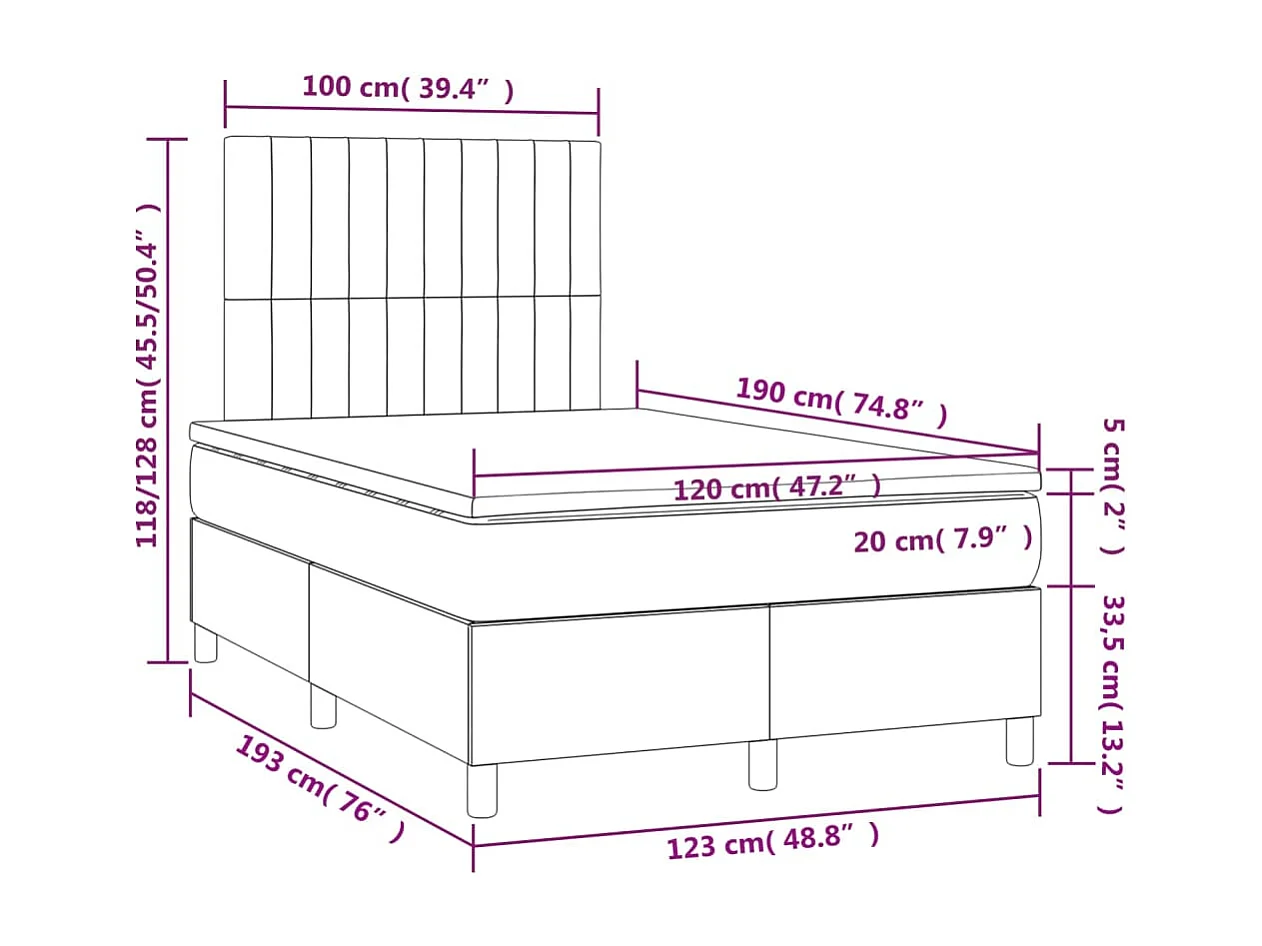 Cama boxspring com colchão 120x190 cm veludo azul-escuro