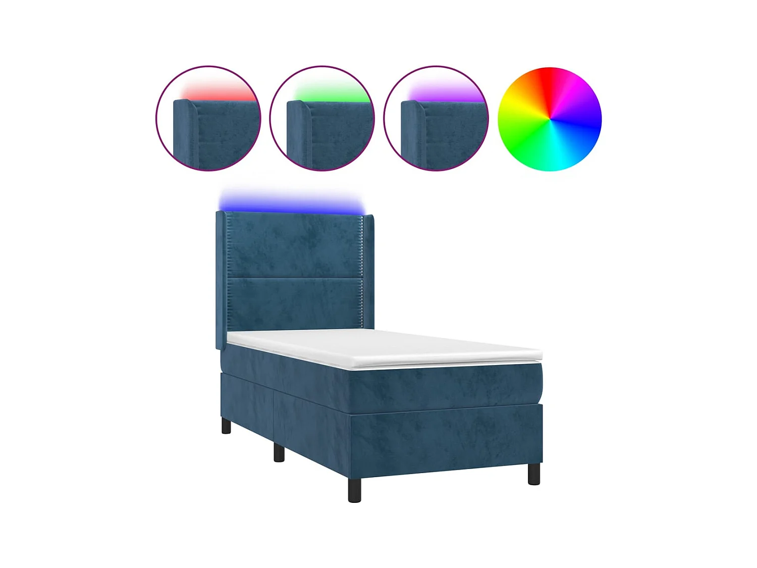 Cama box spring c/ colchão/LED 100x200 cm veludo azul-escuro