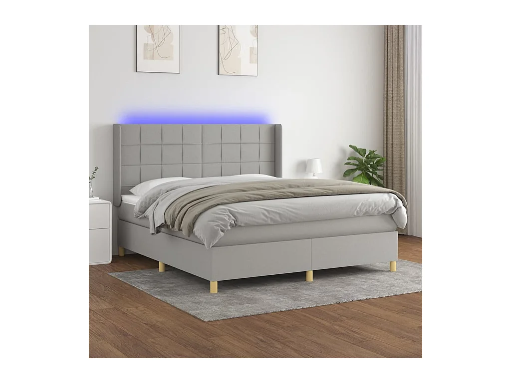 Sommier tapissier et matelas et LED Gris clair 180x200 cm Tissu