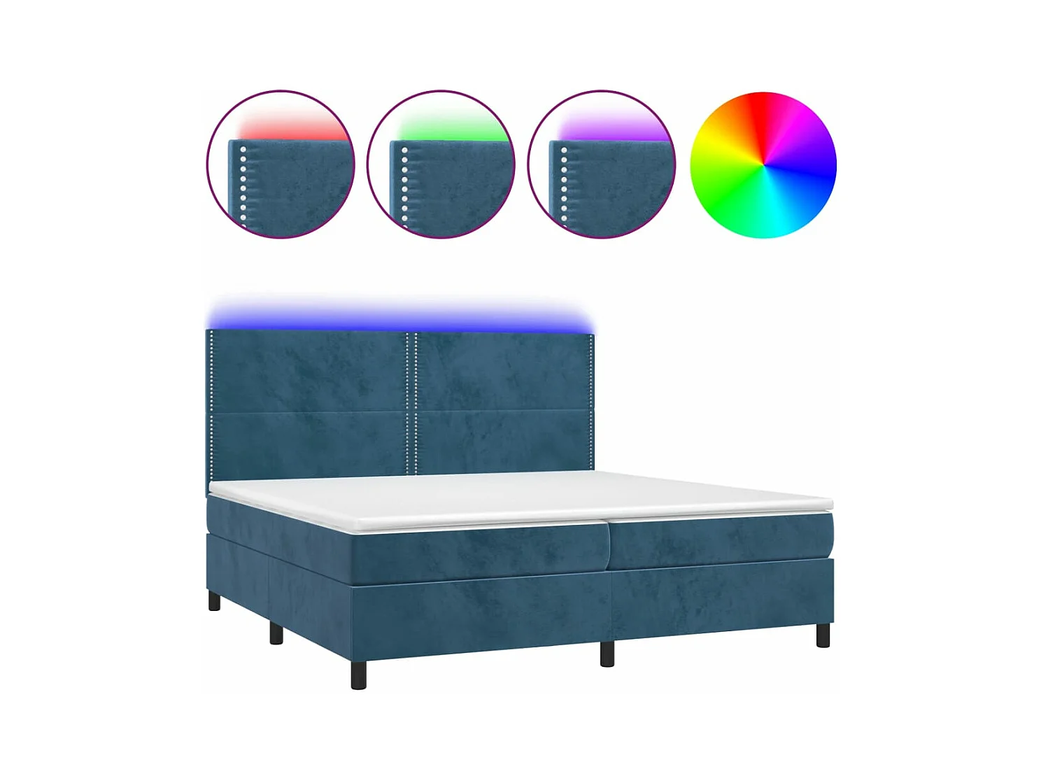 Cama box spring c/ colchão/LED 200x200 cm veludo azul-escuro