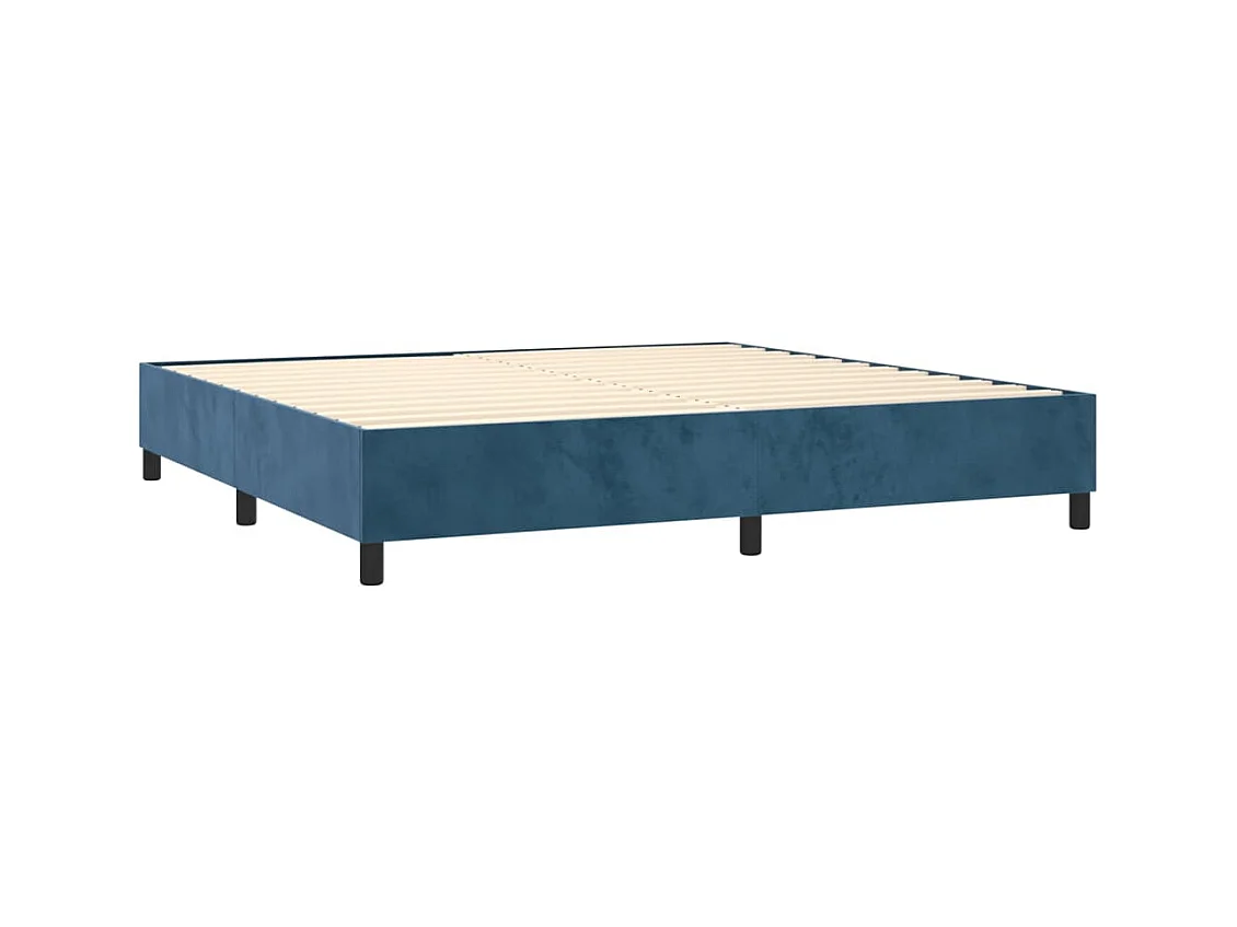 Cama box spring c/ colchão/LED 200x200 cm veludo azul-escuro