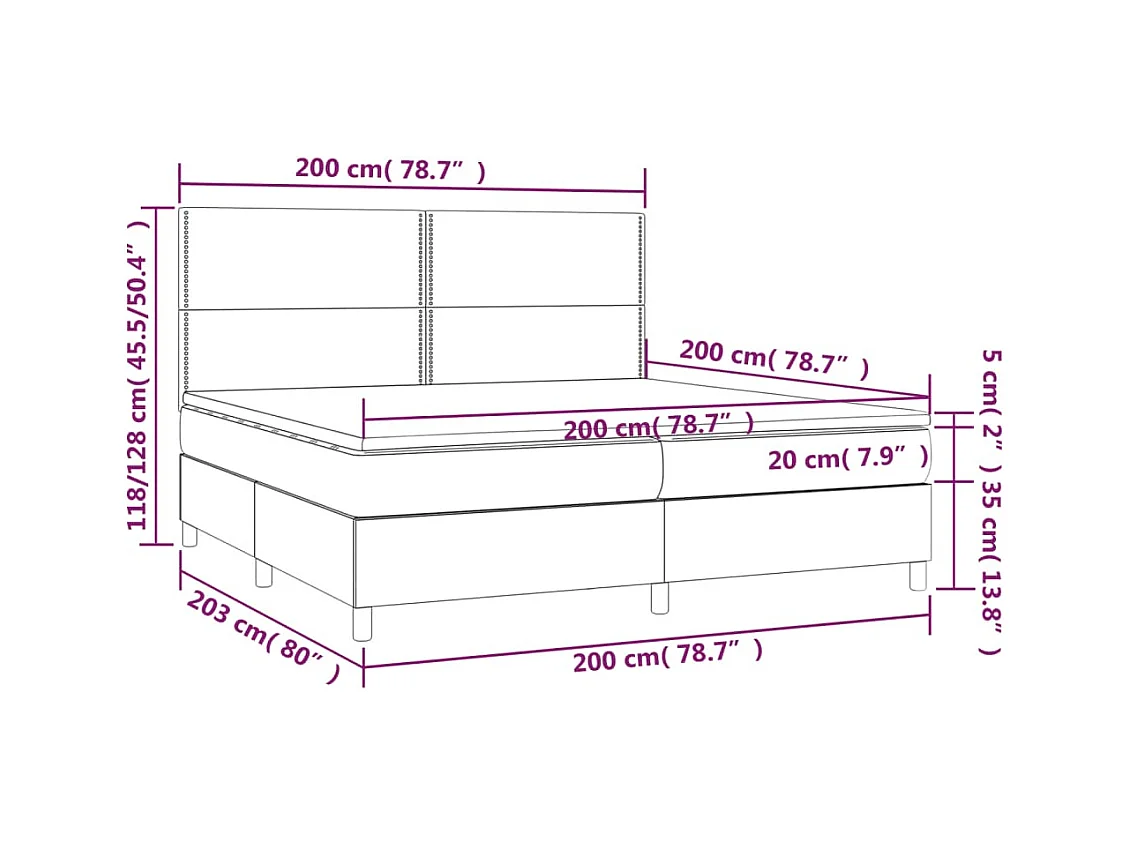 Cama box spring c/ colchão/LED 200x200 cm veludo azul-escuro