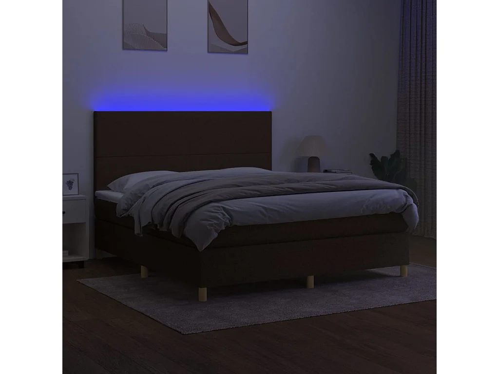 Sommier tapissier matelas et LED Marron foncé 160x200 cm Tissu