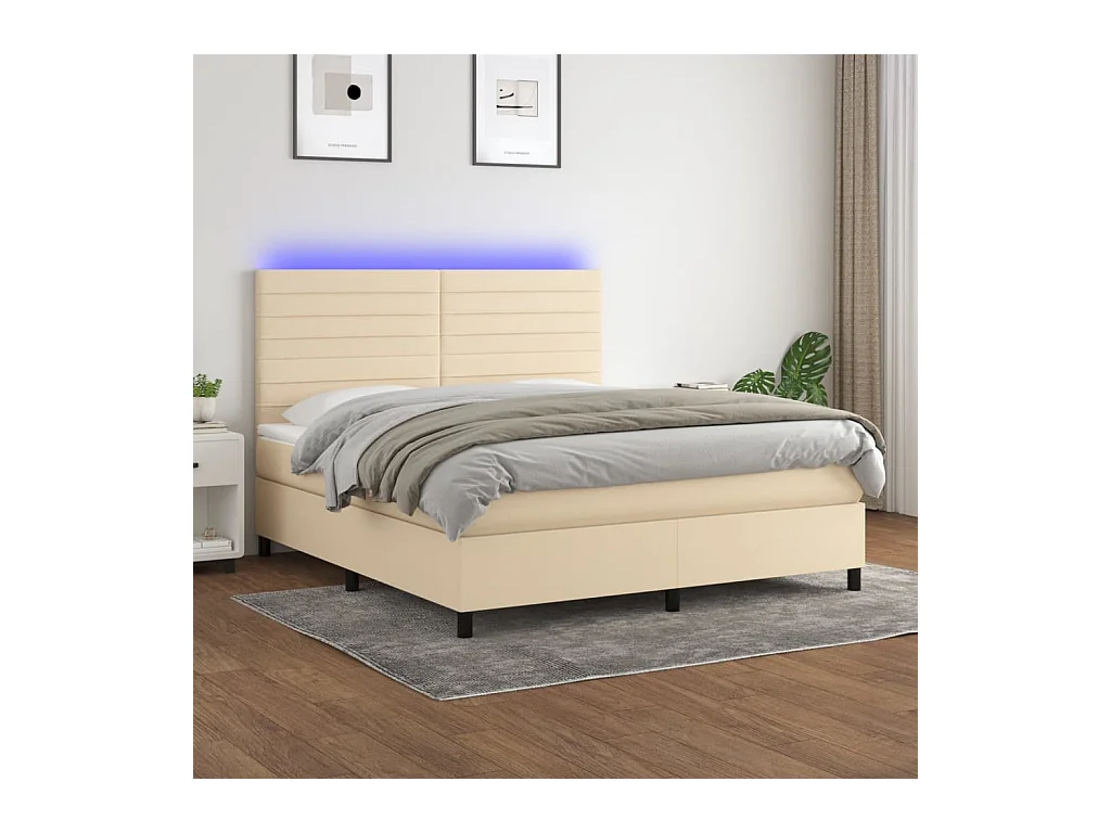 Sommier tapissier avec matelas et LED Crème 160x200 cm Tissu