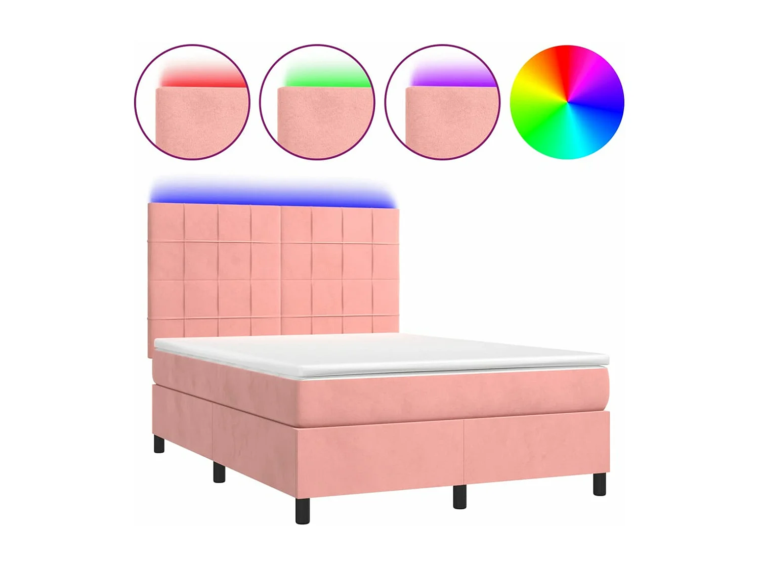 Cama box spring colchón y LED terciopelo rosa 140x200 cm