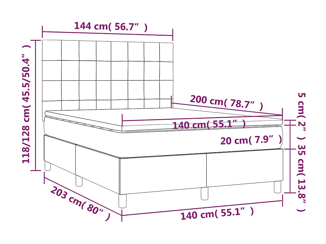 Cama box spring colchón y LED terciopelo rosa 140x200 cm