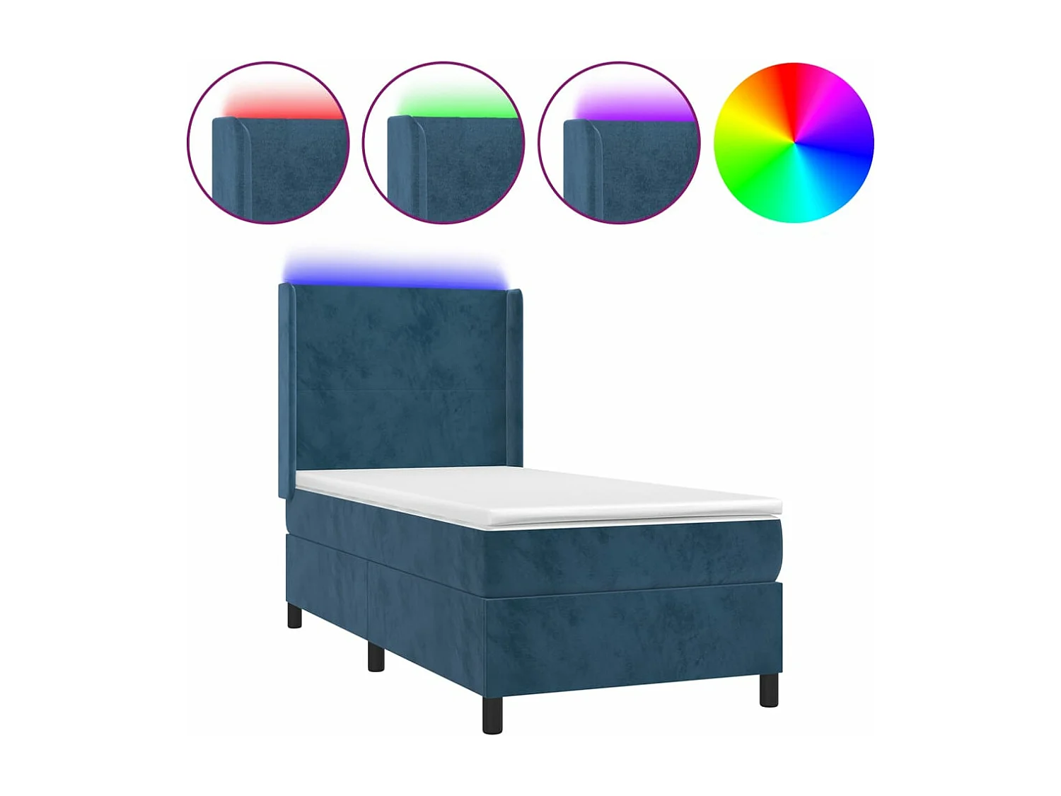 Cama box spring c/ colchão/LED 80x200 cm veludo azul-escuro