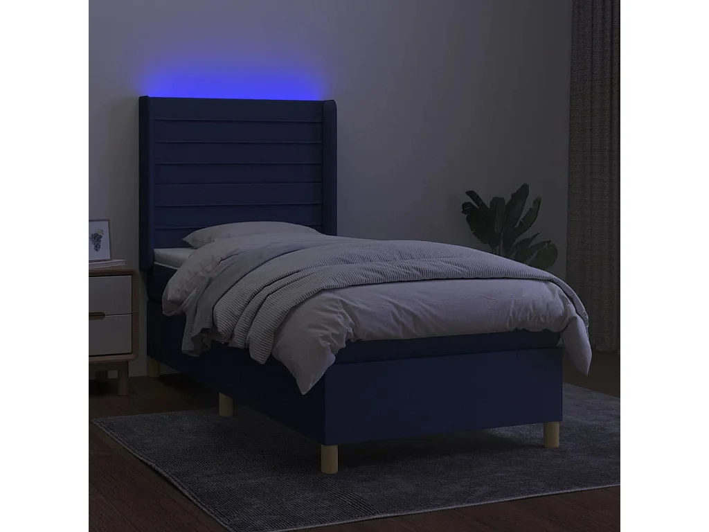 Sommier tapissier avec matelas et LED Bleu 90x200 cm Tissu