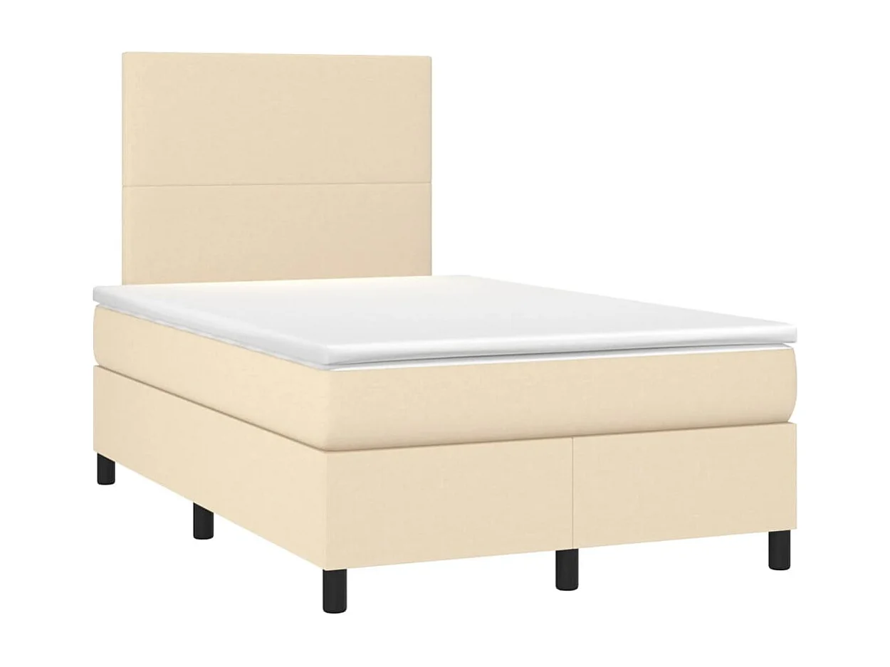 Sommier à lattes de lit matelas et LED crème 120x190 cm tissu