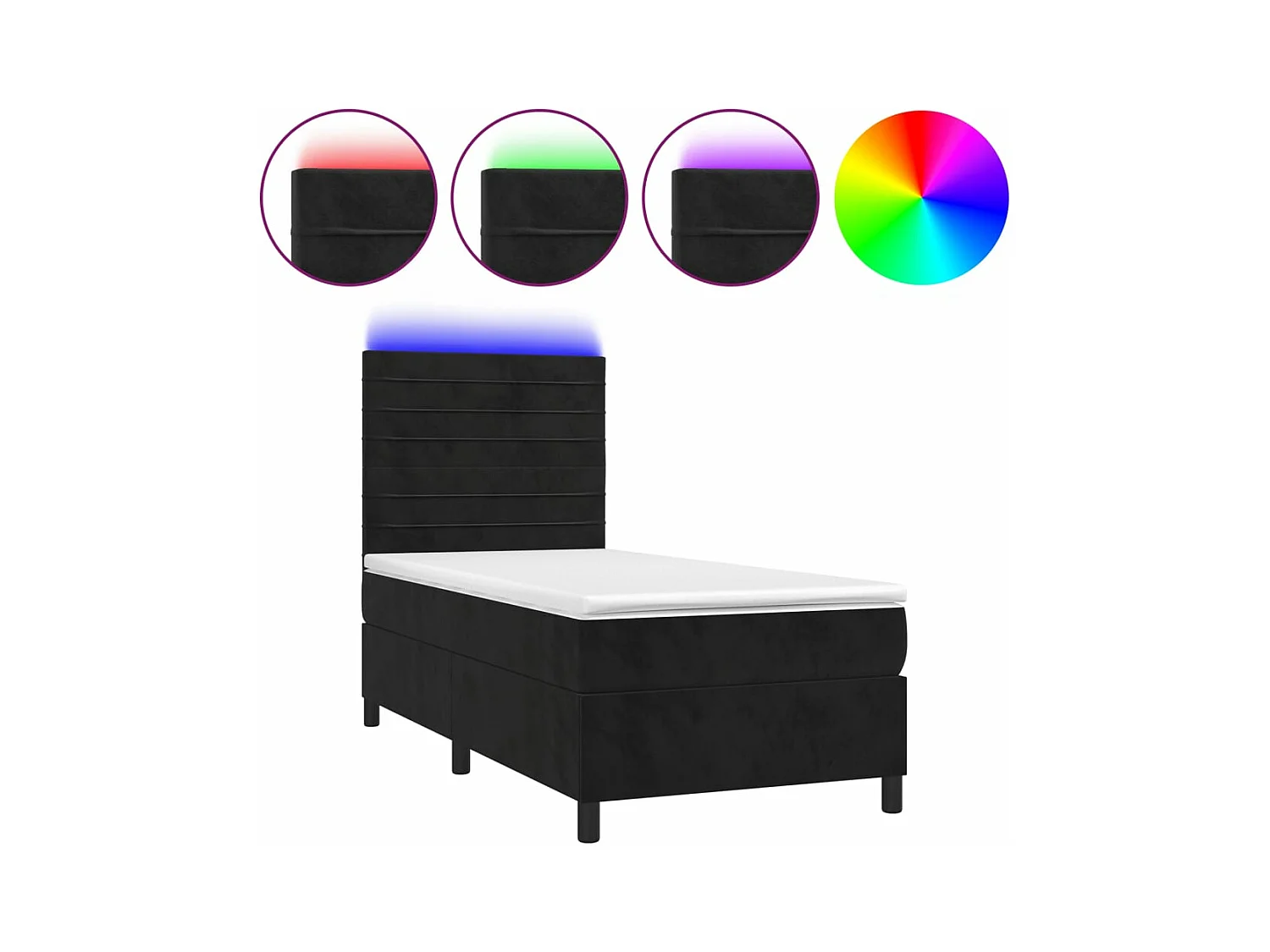 Cama box spring c/ colchão/LED 100x200 cm veludo preto