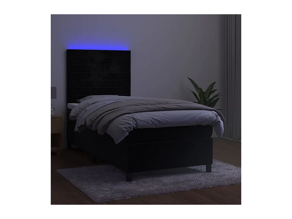 Cama box spring c/ colchão/LED 100x200 cm veludo preto