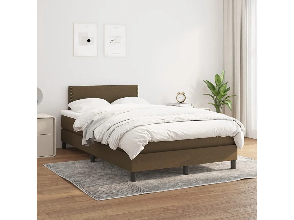 Cama box spring con colchón tela marrón oscuro 120x190 cm