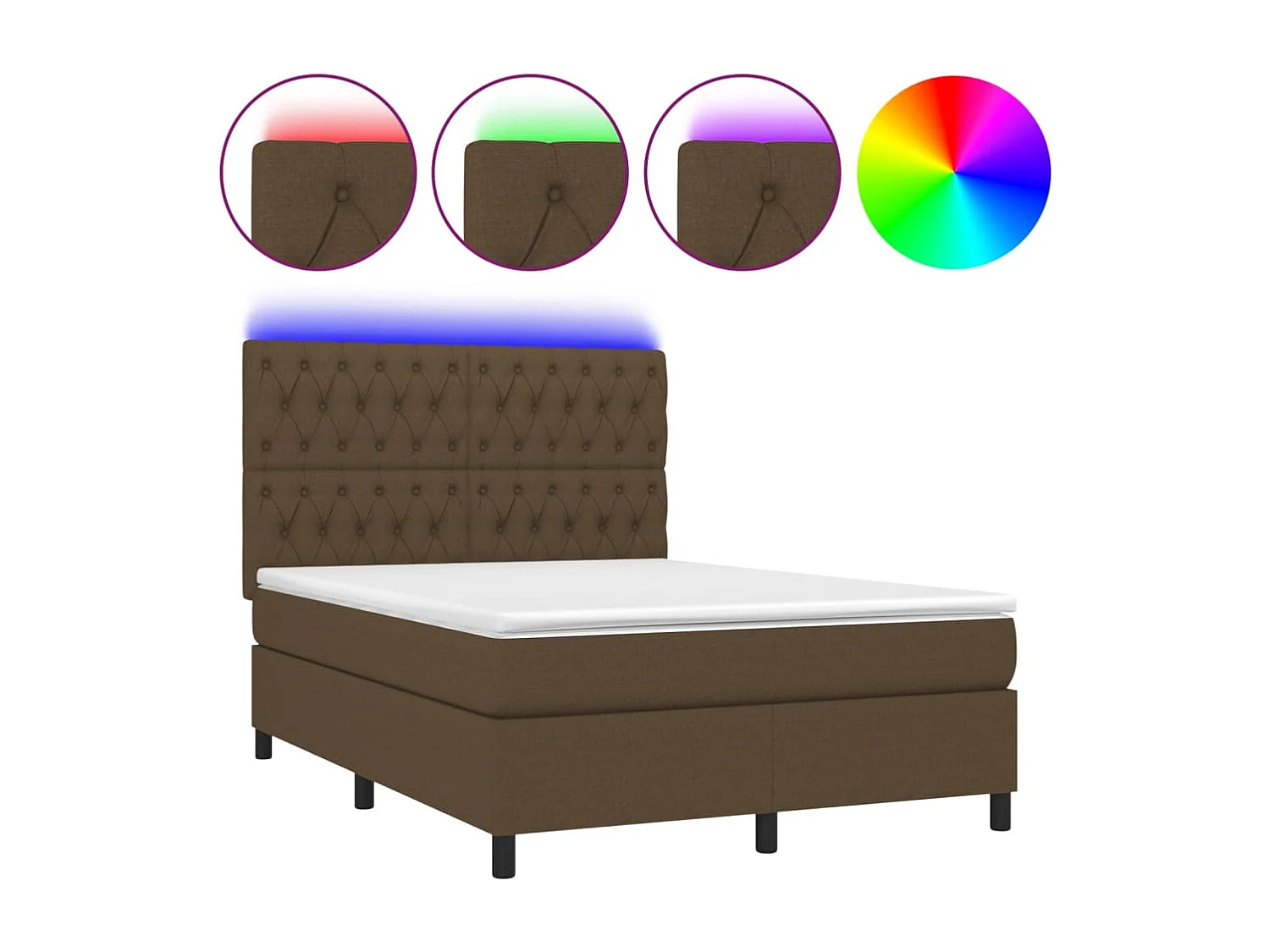 Cama box spring c/ colchão/LED 140x200cm tecido castanho-escuro