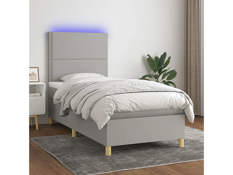 Sommier tapissier avec matelas et LED Gris clair 90x200cm Tissu