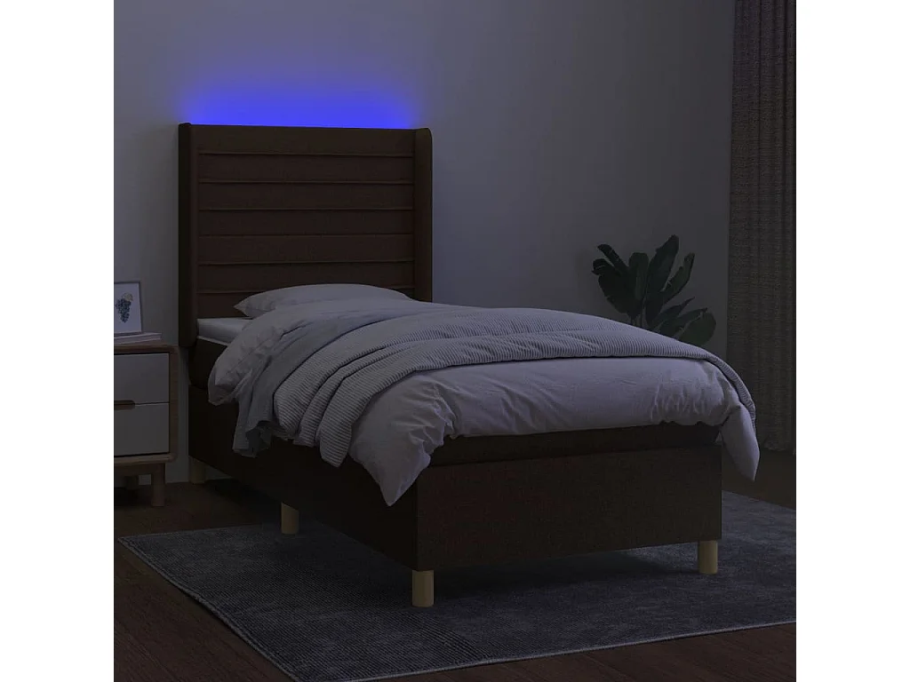 Sommier tapissier et matelas et LED Marron foncé 90x190cm Tissu