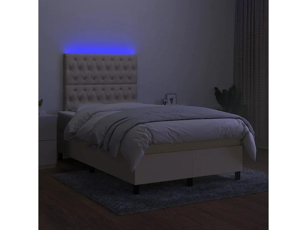 Cama box spring c/ colchão e LED 120x190 cm tecido cor creme